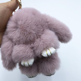 Xsclpomddy Plush Bunny Keyring Pom Poms Bag Charm Handbag Car Key Plush Pom Pom Decoration, Light red