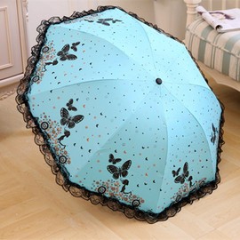 Maibar Mini Umbrella UV Protection Portable Lightweight Pocket Umbrella Sun Protection Small Folding Parasol UV-Resistant for Women, F blue, One size