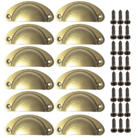 Beilala Cupboard Cup Handles Brass, 12 Pack Antique Shell Kitchen Cabinet Handles, Furniture Door Hardware Knobs with Screws for Chest of Drawers Dresser Wardrobe