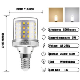 Beriteluce 2Pack 9W LED Corn Light Bulb, Mini Corn Bulb, 80 Watt Equivalent, Cool White 6000K, 900LM E12 Base, for Garage, Living Room, Studio, Office (6000K-Cool White, E12 Base)