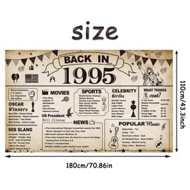 DARUNAXY 30th Birthday Party Decorations, Vintage Back in 1995 Banner 30 Year Old Birthday Party Poster Supplies Vintage 1995 Backdrop Photography Background for Men & Women 30th Class Reunion Decor