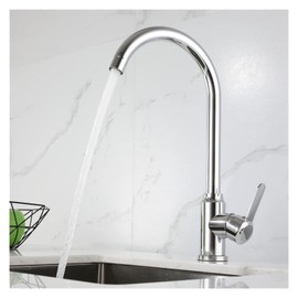 EYPVCLST Kitchen Faucet Deck Mounted Stainless Steel Chrome Sink Tap Single Handle Rotatable Hot & Cold Water Mixer Lead-Free Faucets