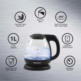 Elite Gourmet 1L Glass Electric Kettle Fast Boiling BPA Free Cordless Design