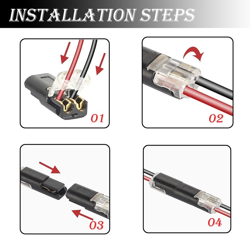 Car Cable Connector, 2-pin, 12 pieces, pluggable cable connection, 18-22AWG