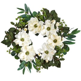 Nearly Natural 23in. Magnolia, Eucalyptus and Berries Artificial Wreath,White