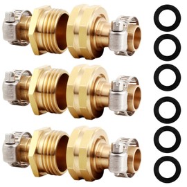 Solid Brass Garden Hose Repair Connector with Clamps Hose End Repair Kit,Fit for Male and Female Hose Fittings (5/8"-3 Set)