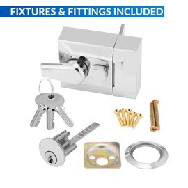 Narrow Deadlocking Night Latch 40mm, Complete with Rim Cylinder and 3 Keys, Elegant Satin Chrome Nightlatch, External Door Lock for Front Door (Satin Chrome, 40mm)