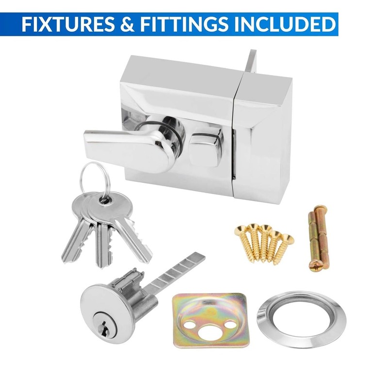 Narrow Deadlocking Night Latch 40mm, Complete with Rim Cylinder and