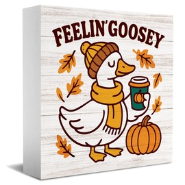Feelin' Goosey Fall Decorations for Home Office Cute Silly Goose Fall Decor, Autumn Pumpkin Decorations for Bethroom Autumn Goose Gifts for Animals Lovers 5 x 5 inches (Tub 1703)