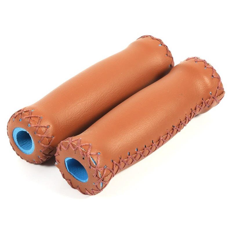 DEWIN Leather Handlebar Grips, Brown Leather Handlebar Cover,Three Colors Retro