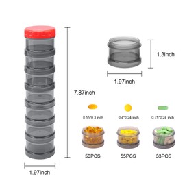 2 Pack 7 Day Pill Organizer Case Stackable Weekly Supplements Vitamins Pills Holder Dispenser Large Translucent Black with Extra Lid