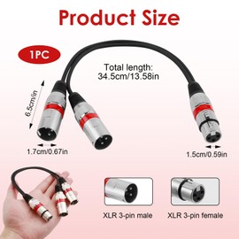 teasteam Balanced XLR Splitter Cable, 3 Pin Stereo Microphone 2 Male to Female, Premium XLR Y Cable for Studio Recorder, Mic, Mixer, Speaker System, Phantom Power, Amplifier - 30cm
