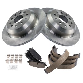 TRQ Rear Brake Pad & Rotor Kit Brake Pads Brake Rotor Parking Brake Shoe Set Ceramic Compatible with 2018-2021 Jeep Wrangler