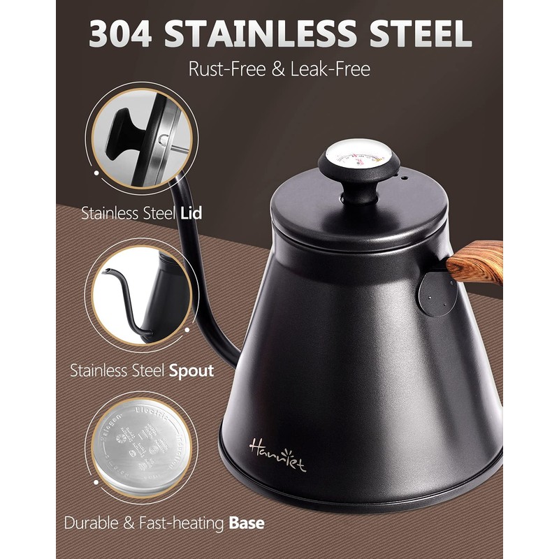 Harriet Gooseneck Kettle with Thermometer for Pour Over Coffee and