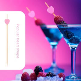 KEYIDO® 100 Counts Pink Heart Cocktail Sticks, Handmade Wooden Cocktail Skewers, Appetizer Fruit Finger Food Picks for Christmas Valentine's Day Mother's Day Wedding Birthday Party Decorations