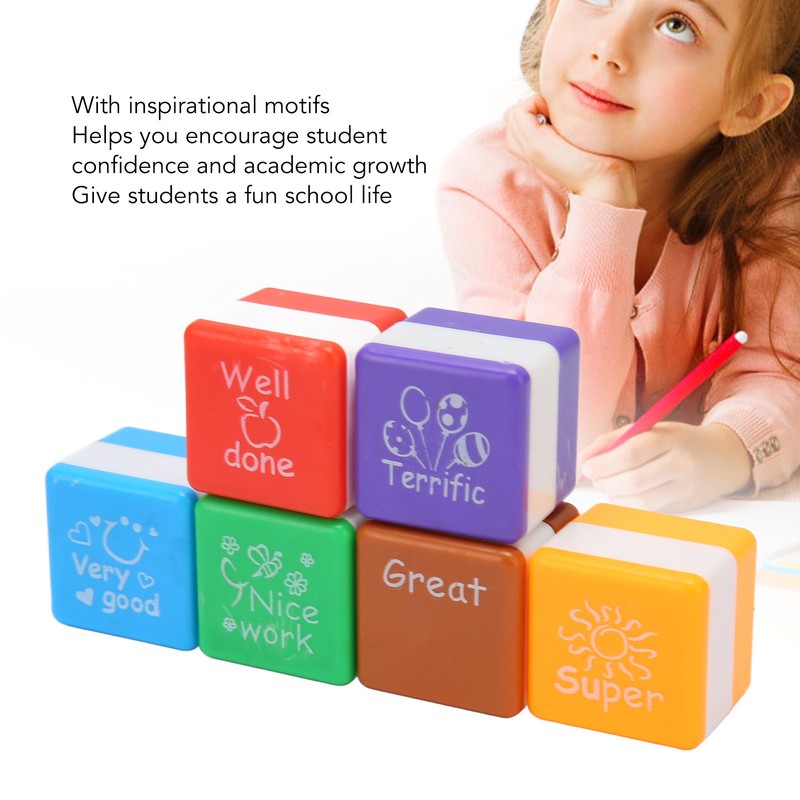 24PCS Teacher Stamps Reusable English Homework Encouraging Grading Stamp for