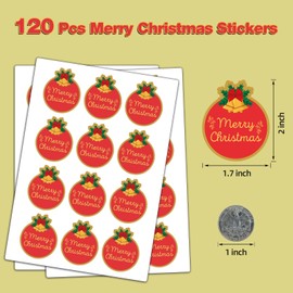 120 Merry Christmas Sticker, 2" Christmas Envelopes Seals, Gold Foil Stamping Label Xmas Gift Stickers, Christmas Decorative Sticker Good for Xmas Gifts Wrapping, Cards, Boxes, New Year Party Gifts