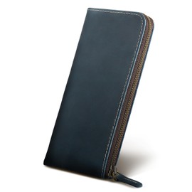 Kameto Bag Manufacturing Long Wallet, Men's, Genuine Leather, Large Capacity, YKK Zipper, L-Shaped Zipper, Cowhide Leather, Coin Purse, Stylish, Women's, Men's Wallet, blue