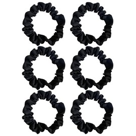 Otyou 6 Pack High Elasticity Satin Covering Hair Scrunchies Skinny Hair Ties Soft Scrunchy Bobbles Bonnet Ponytail Holder Wrist Band Hair Accessories for Girls,Kids Bikes,Plays Tennis (Black)