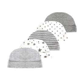 Chamie Baby Hat and Mittens Newborn Set 5 Hats and 5 Pairs Mittens for Baby Boys Girls Age 0-6 Months 100% Cotton, Grey has