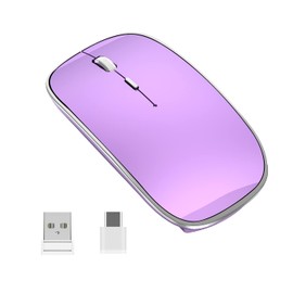 Halpilt mouse inalámbrico inalámbrico inalámbrico portátil y silencioso USB y tipo C de modo dual 3 DPI ajustables para laptop, Mac, MacBook, Android, PC (Q23S negro) (púrpura)