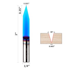 EANOSIC Broca para router de ranura en V de 30 grados, vástago de 1/4 pulgadas, broca de router en V de carburo sólido con revestimiento nano azul para grabado y tallado CNC