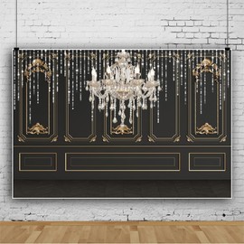 Leyiyi 15x10ft Gold Black Vintage Room Inside Backdrop European Frame Modern House French Castle Wall Retro Style Photo Background Glitter Luxurious Chandelier Backdrop Indoor Decorations Photo Props