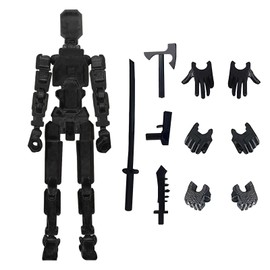 T13 Action Figure, Dummy Action Figures, 3D Print of Movable Figures with Multiple Joints, with 4 Types of Weapons and 3 Types of Hands, Robot Action Figure, Desktop Decorations (Black)