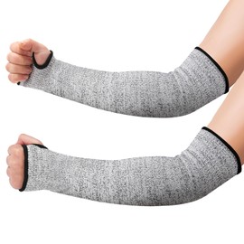 Newellsail Cut-resistant sleeves with thumb hole, class 5, safety protection, arm protection, prevent scratches, knitted sleeve protectors, 45 cm, 1 pair (grey), gray