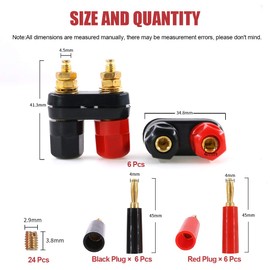 Hilitchi 18 Pcs Speaker Terminal Binding Post Power Amplifier Dual 2-Way Banana Plug Jack(6pcs)+ Red and Black Gold Plated 4mm Banana Plugs(12pcs)