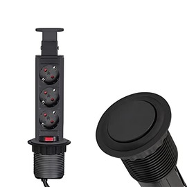 Lumonic LiftBox 3 x Schuko Sockets, Table Sockets, Black, 3 Sockets with 230 V in Tower Max. 3600 W, with Drill Hole Size 107 mm, Ideal for Installation