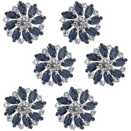 GIKPAX 6Pcs Rhinestone Buttons, Crystal Flower Buttons for Cardigans Rhinestone Ink Blue Buttons Sew on Rhinestones Fashion Crystal Buttons Alloy Buttons for Crafts Wedding Party