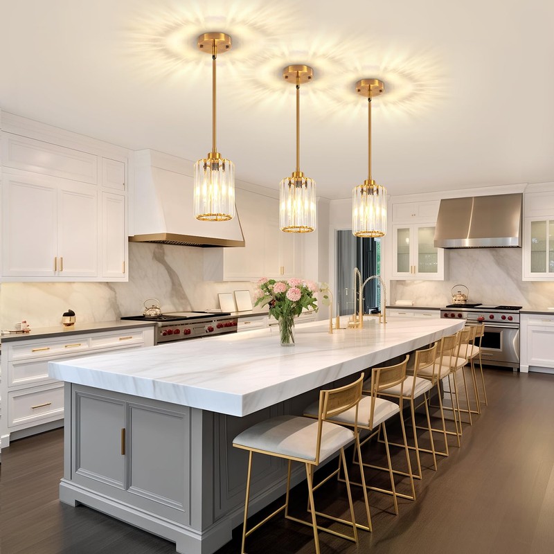 ZSMIHDOH 2 Pack Pendant Lights Kitchen Island, Modern Gold Crystal