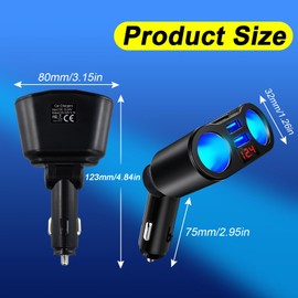 KFZ Ladegerät Verteiler mit 2 Steckdosen und Dual USB Ports, Zigarettenanzünder-Splitter, Auto Ladegerät Zigarettenanzünder Adapter, 120W Leistung, LED Spannungsanzeige für Smartphones und Tablets ﻿
