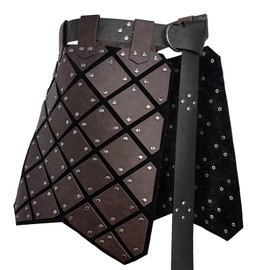 HiiFeuer Medieval Faux Leather Thigh Armor, Retro Double Sides Waist Armor with Belt, Mercenary&Knights Skirt Armor (Dark Brown B)