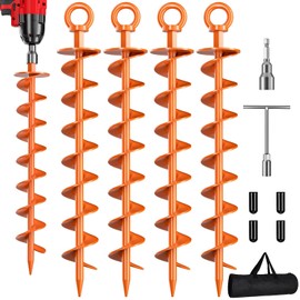 Phopich - Tornillo de Anclaje para Tierra, Paquete de 4 Anclajes Espirales para Trampolín con Tuerca y Herramienta, Anclajes para Columpi...