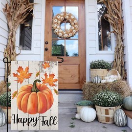 Happy Fall Garden Flag 12×18 Inch Double Sided Vertical Thanksgiving Yard Autumn Pumpkin Outdoor Decor DF076