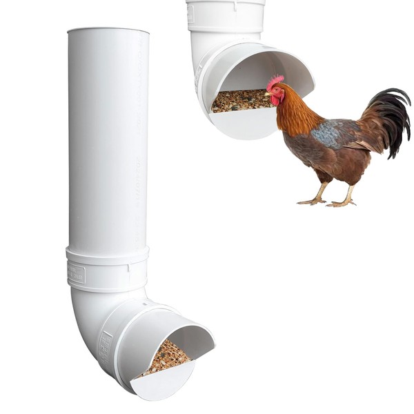 IMJEGEM.Q PVC Chicken Feeder,Outdoor Automatic Chicken Feeder,Chicken feeders no Waste,Wall
