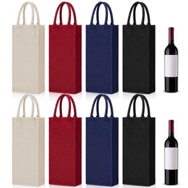 8 Pack Wine Gift Bags, Reusable Felt Wine Bottle Carrier Tote with Handle, Single Bottle Champagne Gift Bag for Birthday, Baby Shower, Wedding, Picnic, Christmas, Thanksgiving(Assorted Colors)