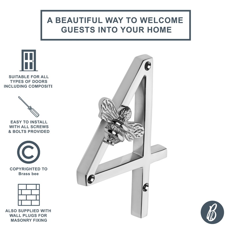Silver Brass bee House Number with Bee design | 5