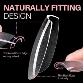 AILLSA Short Coffin Nail Tips Clear Gelly Nails Tip Half Matte Full Cover Tips Acrylic Pre-Filed Press on Fake Nail Tips for Nail Extension Home DIY Manicure 216PCS 12Sizes