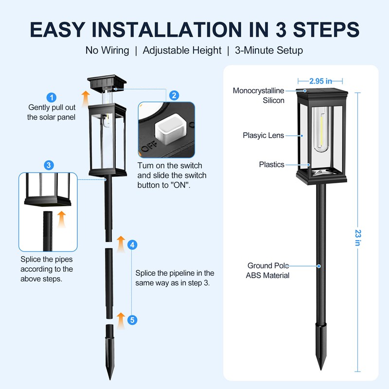Upgraded Square Solar Pathway Lights Outdoor 8 Pack, IP65 Waterproof,