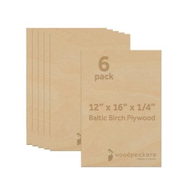 6 mm Baltic Birch Plywood 1/4 x 12 x 16 Inch, Box of 6 B/BB Grade Craft Wood, Stronger Than Basswood Sheets, for Laser, CNC Cutting and Wood Burning, by Woodpeckers