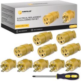 CUBEFELLER Extension Cord Ends Male and Female, Replacement Plug & Connector Set, 3 Prong, 15Amp, 125Volt, NEMA 5-15P & NEMA 5-15R, UL Listed,5 Set,Comes with a Screwdriver,ER0105S(Yellow)