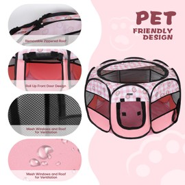Lucky Monet Foldable Dog Playpen Cat Puppy Playpen Indoor Pop Up Pet Animal Playpen Outdoor Kennel Cage Pen Tent for Small Medium Dog Puppy Cat Kitten Rabbit - Medium, Pink