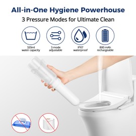 Portable Bidet for Travel - 320ml Rechargeable Handheld Travel Bidet with 800mAh Battery | IPX7 Waterproof Toilet Sprayer | Personal Hygiene Sprayer for Women & Men | Compact for Postpartum Care