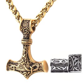 Gungneer Norse Mjolnir Thor Hammer Amulet Pendant Asatru Stainless Steel Necklace