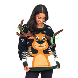 Costume Agent Reindeer Ring Toss 3D Ugly Christmas Sweater Multicolored
