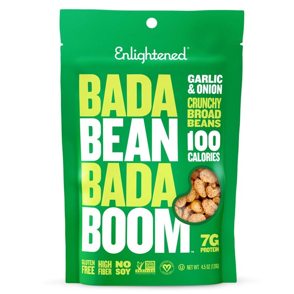Bada Bean Bada Boom - Plant-Based Protein, Gluten Free, Vegan, Crunchy Roasted Broad (Fava) Bean Snacks, 100 Calories per Serving, Garlic & Onion, 4.5 Ounce (12 Count)