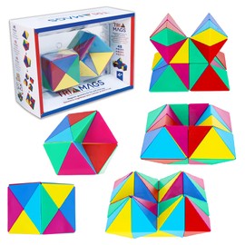 POPULAR PLAYTHINGS Tri-Mags Magnetic Puzzle Toy, Pyramid Stacking Blocks for Creative and Stem Learning, Gifts for Kids - 48 Pieces